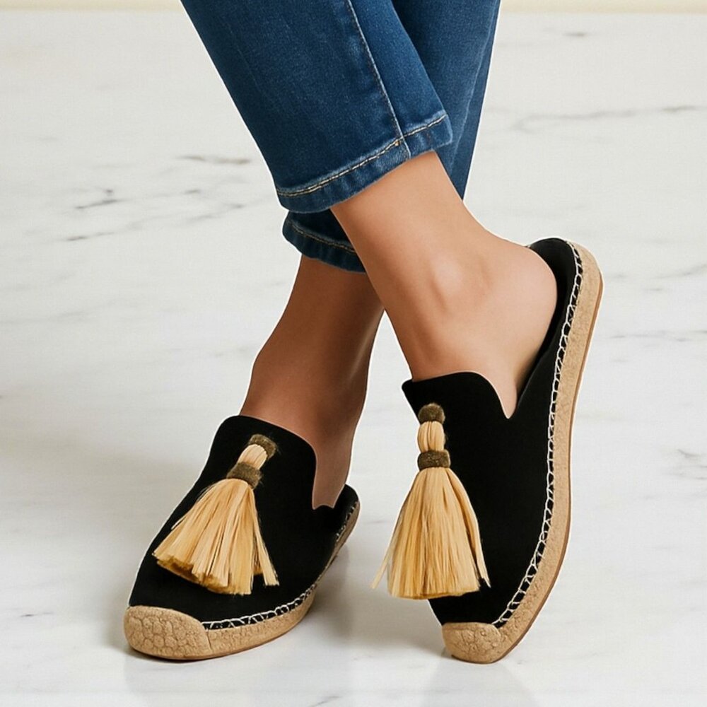 Bettye Muller Womens Rabat Tassel Slides‎ Black Slip On Size 37 | US 8